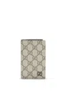 Gucci Beige Card Holder With All-over Gg Motif And Logo On The Front In Fabric Man In Brown