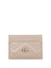 Gucci Marmont Leather Card Holder In Beige In Neutral