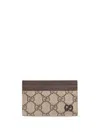 Gucci Men Gg Supreme Fabric And Leather Card Holder