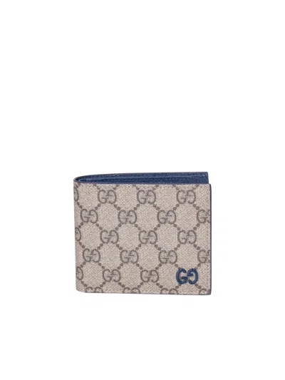 Gucci Gg Fabric And Leather Bifold Wallet In Beige,ebony,royal Blue
