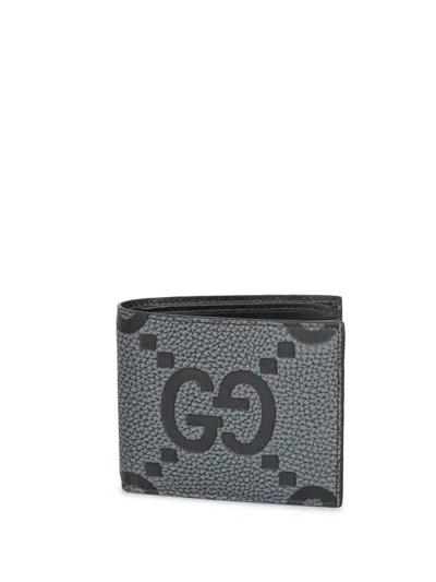 Gucci Mini Jumbo Gg Black Leather Wallet In Gray