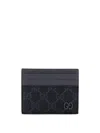 Gucci Mini Coated Canvas Card Holder In Black+steel