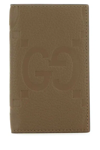 Gucci Men Khaki Leather Card Holder In Brown