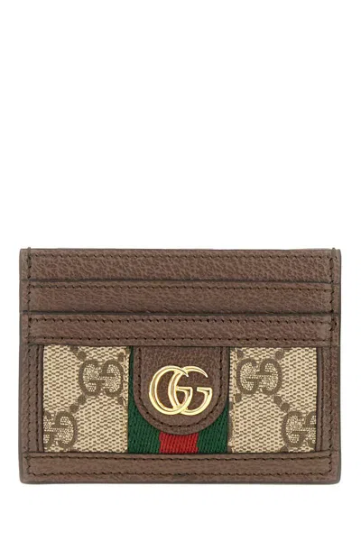Gucci Ophidia Textured Leather-trimmed Printed Coated-canvas Cardholder In Brown