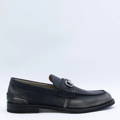 Gucci Washed Black Leather Loafers In Animal Print