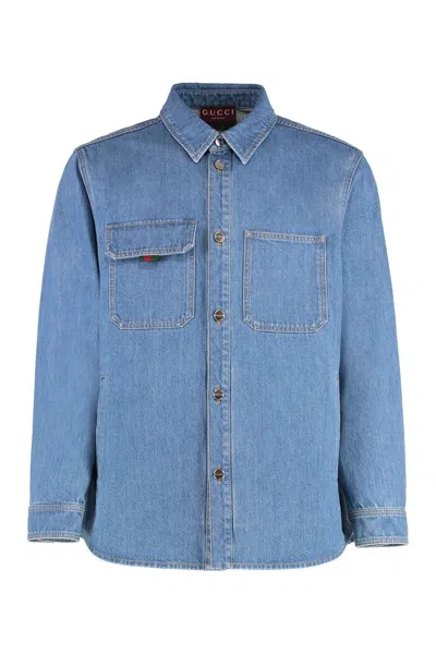 Gucci Washed Certified Cotton Denim Shirt In Blue