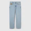 Gucci Men Light Blue Jeans With Gg Detail On The Pocket And Logo Patch On The Rear In Denim Man In Blue