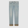 Gucci Washed Denim Pant With Gg Turn Ups In Blue