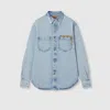 Gucci Washed Denim Shirt With Gg Insert In Blue