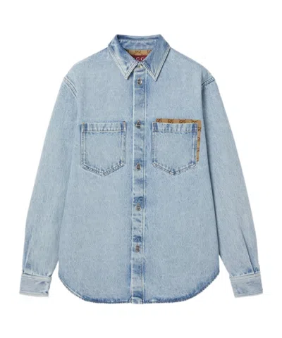 GUCCI WASHED DENIM SHIRT WITH GG INSERT