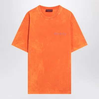 Gucci Washed Orange Cotton T-shirt With Logo Men
