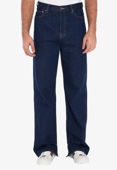 Gucci Mens Dark Blue Brand-embossed Mid-rise Straight-leg Jeans