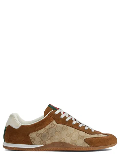 Gucci Washed-effect Canvas Sneakers For Men In Brown