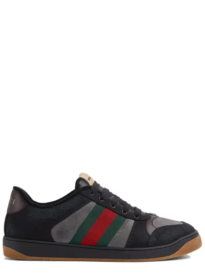 Gucci Wash-effect Bi-colour Gg Canvas Sneakers With 10mm Height In Black