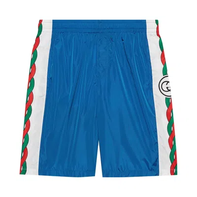 Pre-owned Gucci Waterproof Nylon Shorts With Interlocking G 'blue' | Men's Size 46