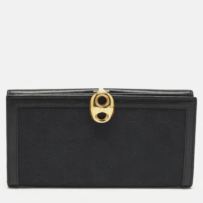 Pre-owned Gucci Wave Black Gg Canvas And Leather Continental Wallet