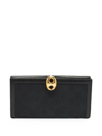 Pre-owned Gucci Wave Gg Canvas Wallet In Black