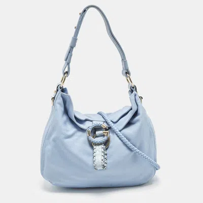 Pre-owned Gucci Wave Large Light Blue Leather And Alligator Hobo