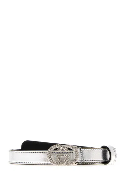 Gucci Nappa Leather Belt With 1.5 Cm Width And Metal Hardware In Gray