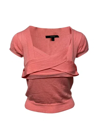 Pre-owned Gucci Weave-detail Knitted Blouse In Pink