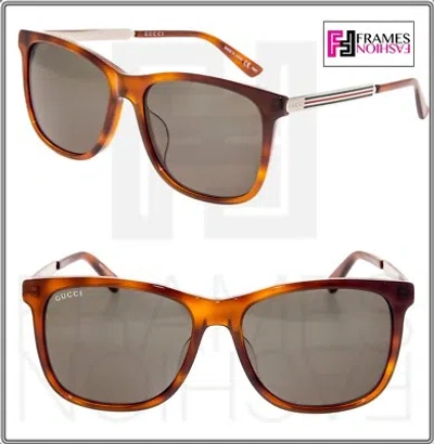 Pre-owned Gucci Web 0078 Gold Metal Etched Aviator Havana Gold Green Sunglasses Gg0078sk