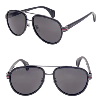 Pre-owned Gucci Web 0447 Black Gunmetal Aviator 001 Polarized Sunglasses Gg0447s Unisex In Gray