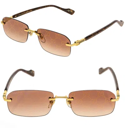 Pre-owned Gucci Web 1221 Brown Marble Gold Logo Mirror 004 Rimless Sunglasses Gg1221s In Red
