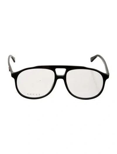 Pre-owned Gucci Web Accent Aviator Eyeglasses In Black