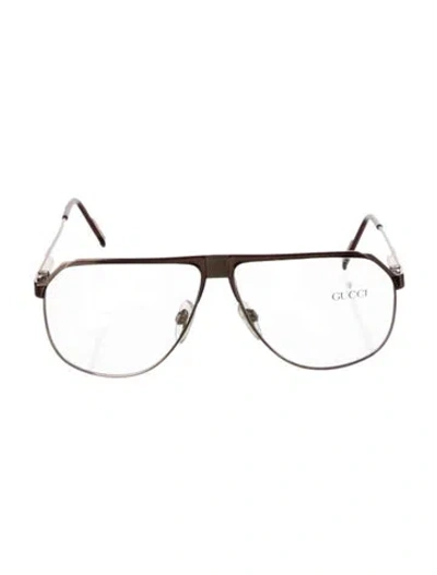 Pre-owned Gucci Web Accent Aviator Eyeglasses In Gold