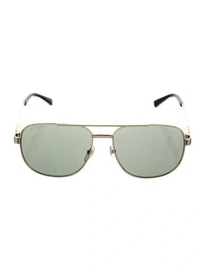 Pre-owned Gucci Web Accent Aviator Sunglasses In Gold