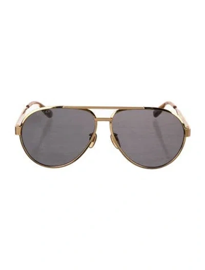 Pre-owned Gucci Web Accent Aviator Sunglasses In Gold