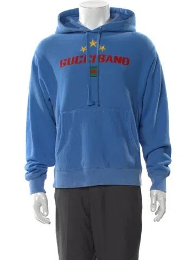 Pre-owned Gucci Web Accent Band Hoodie In Blue