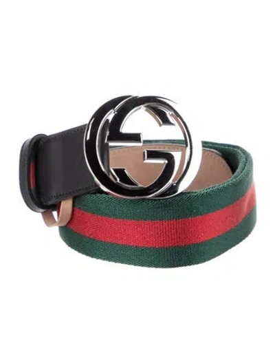 Pre-owned Gucci Web Accent Belt In Green
