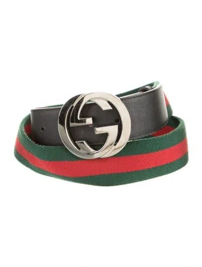 Pre-owned Gucci Web Accent Belt In Green/red