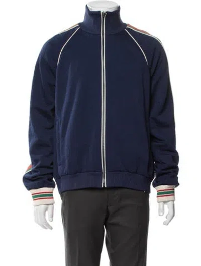 Pre-owned Gucci Web Accent Bomber Jacket In Blue