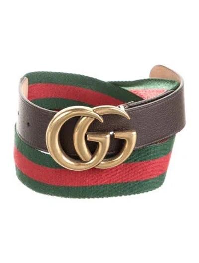 Pre-owned Gucci Web Accent Canvas Belt In Green
