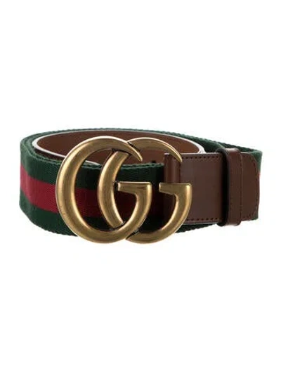 Pre-owned Gucci Web Accent Canvas Belt In Green