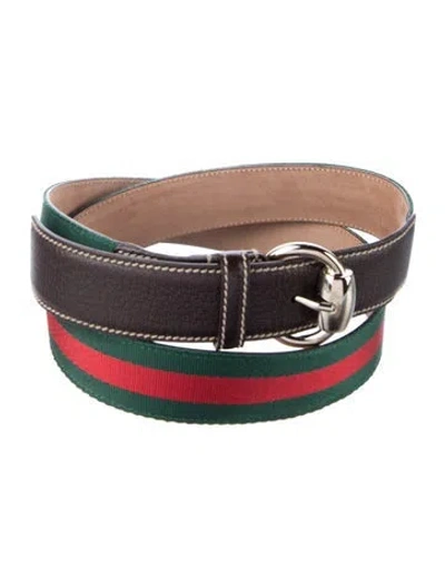 Pre-owned Gucci Web Accent Canvas Belt In Green