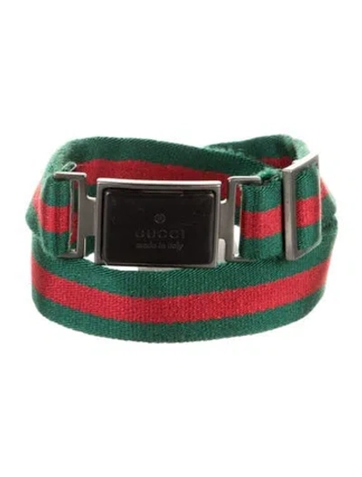 Pre-owned Gucci Web Accent Canvas Belt In Green