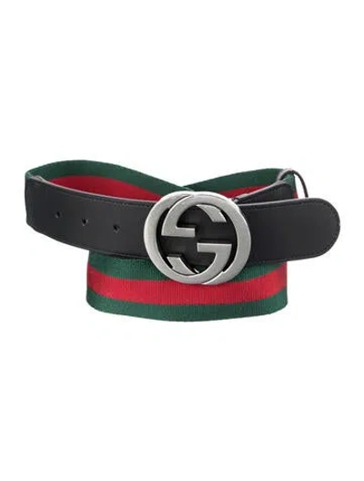 Pre-owned Gucci Web Accent Canvas Belt In Green