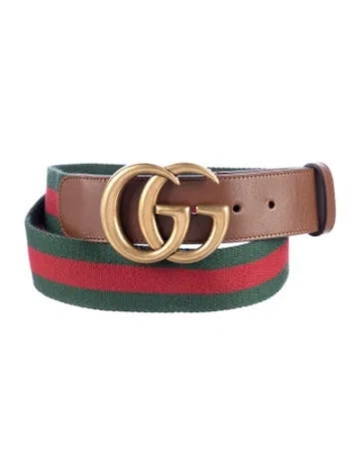 Pre-owned Gucci Web Accent Canvas Belt In Green