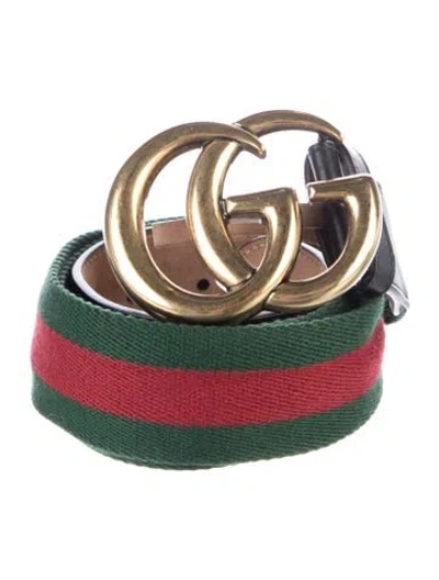 Pre-owned Gucci Web Accent Canvas Belt In Green/red