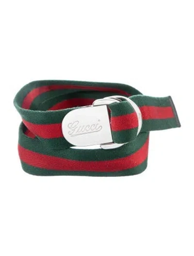 Pre-owned Gucci Web Accent Canvas Belt In Green/red