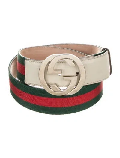 Pre-owned Gucci Web Accent Canvas Belt Kit In Green