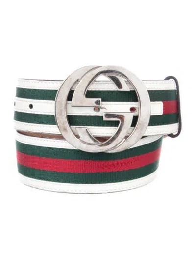 Pre-owned Gucci Web Accent Canvas Belt In White