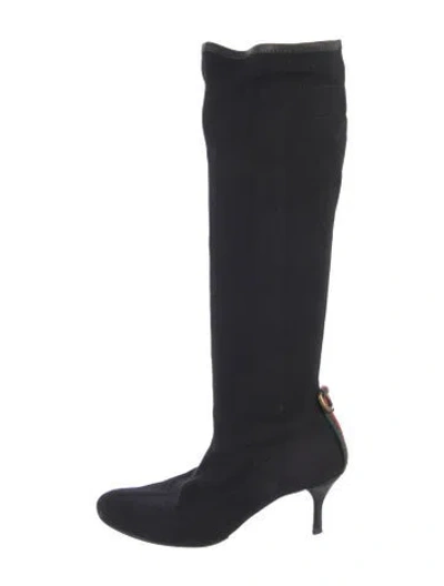 Pre-owned Gucci Web Accent Canvas Boots In Black