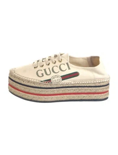 Pre-owned Gucci Web Accent Canvas Espadrille Sneakers In Neutral