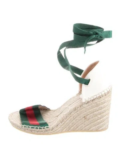 Pre-owned Gucci Web Accent Canvas Espadrilles In Green/neutrals