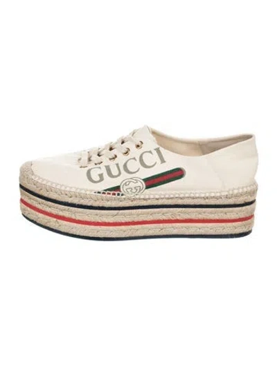 Pre-owned Gucci Web Accent Canvas Espadrilles In Neutral