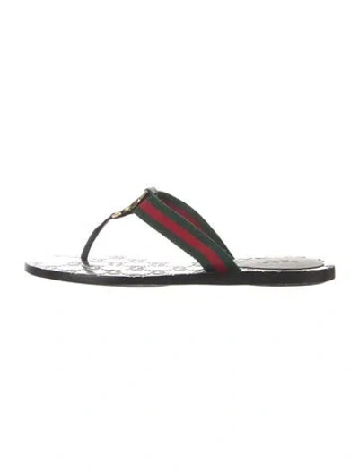 Pre-owned Gucci Web Accent Canvas Flip Flops In Black